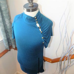 NWT LETTE Teal Green Mock Neck Button Down Side Top Size  Medium